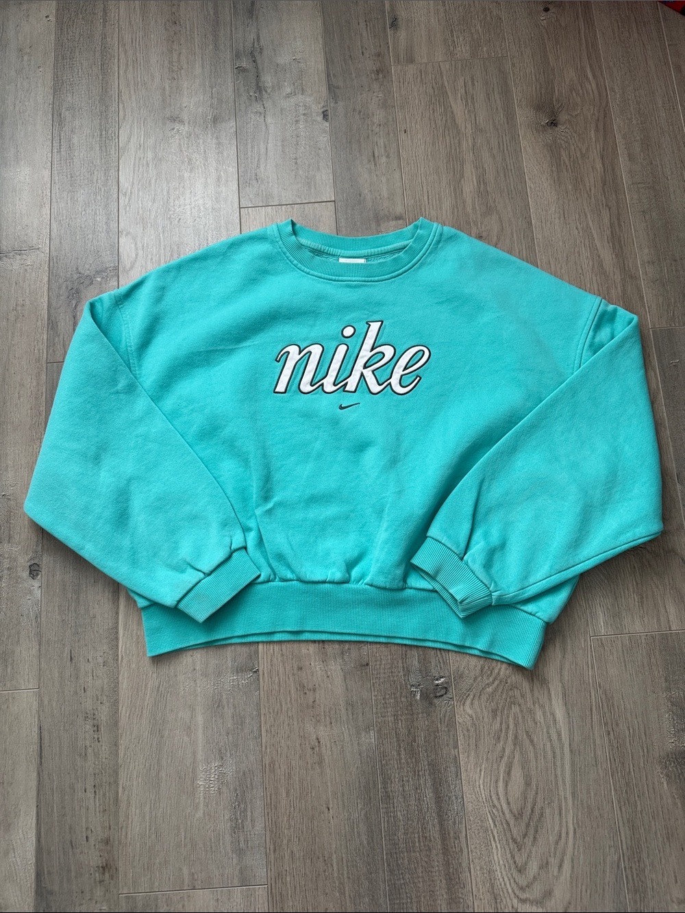Nike girls teal/Aqua Crewneck Sweatshirt with Script Logo